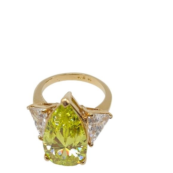 UNCAS Gold Vermeil Over Sterling Large Pear Cut Yellow Rhinestone Ring Size 5 - Picture 6 of 6